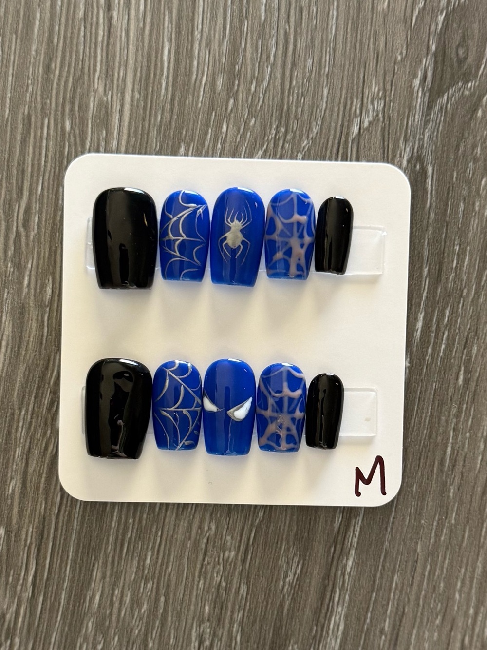 Blue & Black Spider Web Press-On Nail Set